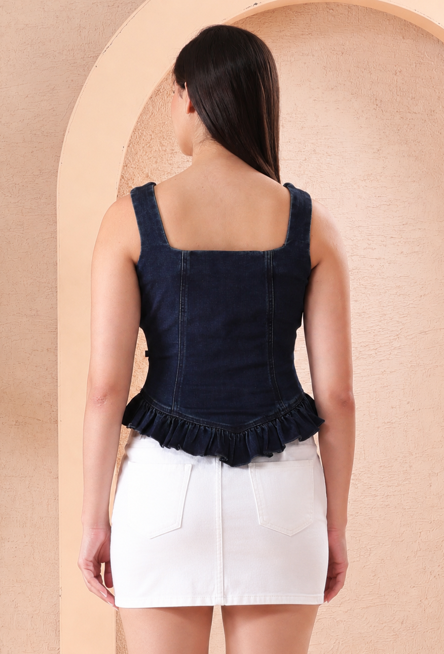 Women’s Blue Denim Square Neck Peplum Top