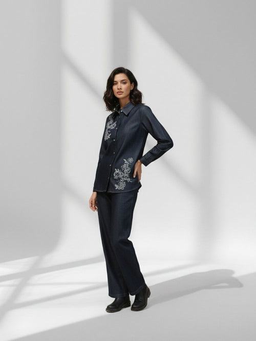 Indigo Embroidered Denim Co-Ord Set