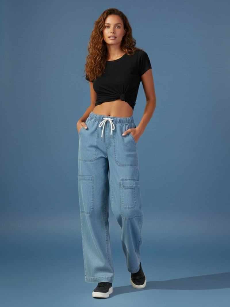 Light Blue Denim Cargo Jeans – Smart Casual Straight Fit