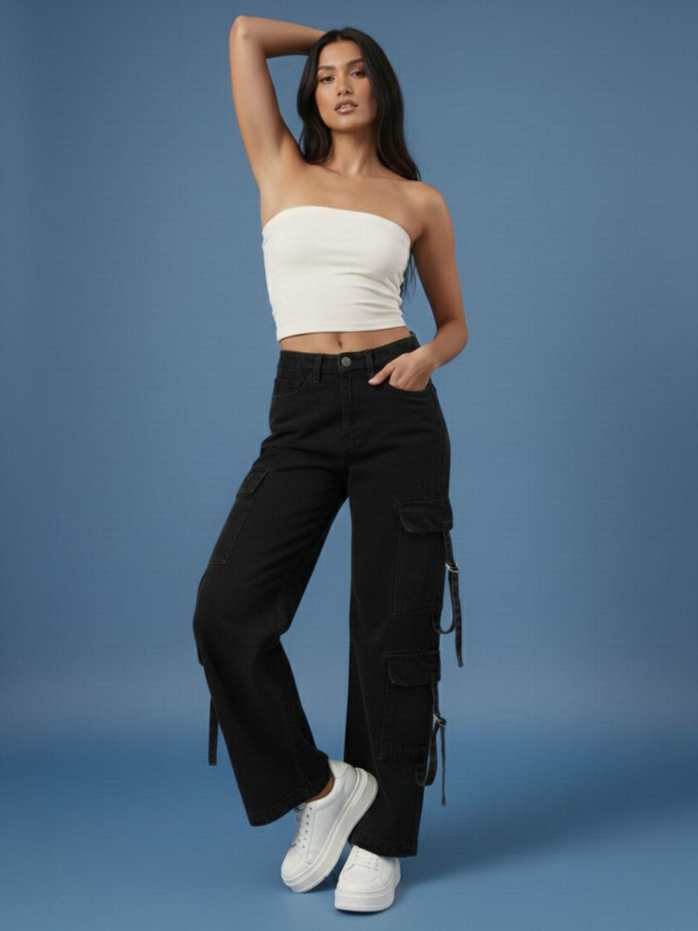 Black Cotton Cargo Jeans – Loose Fit | Smart Casual Wear