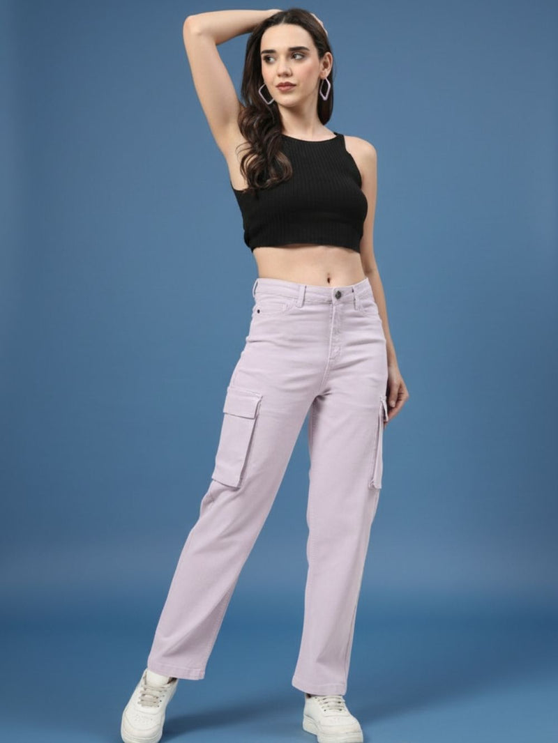 Lavender Cotton Cargo Pants for Women – Loose Fit Casual Wear
