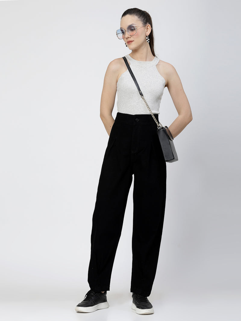 Mom Fit Black Cotton Denim Jeans For Women - Cosmic Trio