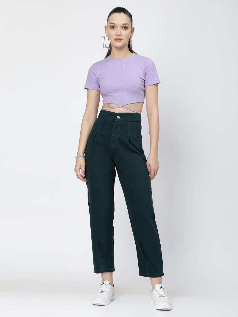 Mom Fit Teal Cotton Denim Jeans For Women - Cosmic Trio