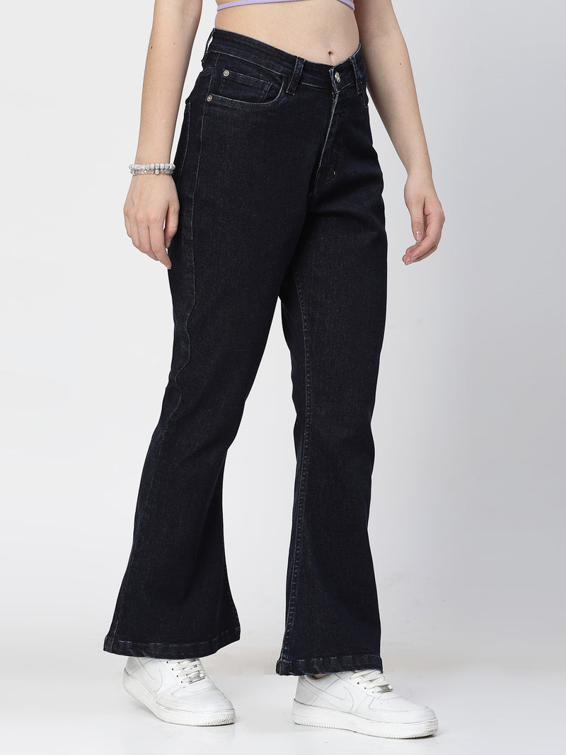Bootcut Dark Indigo Cotton Blend Denim Solid Jeans - Cosmic Trio