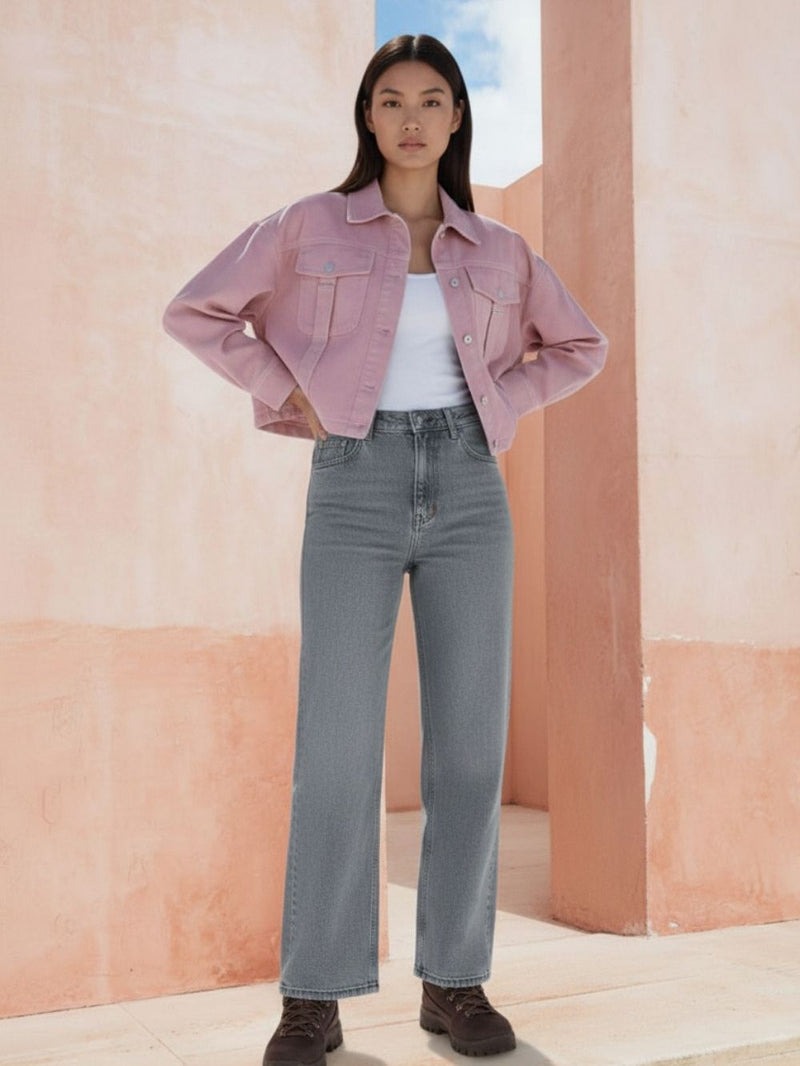 Pink Denim Jacket for Women – Smart Casual Style