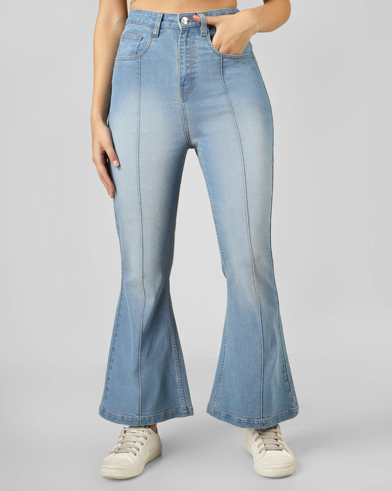 Women Mid Rise Bootcut Denim Jeans – Light Fade Stretch Casual Wear