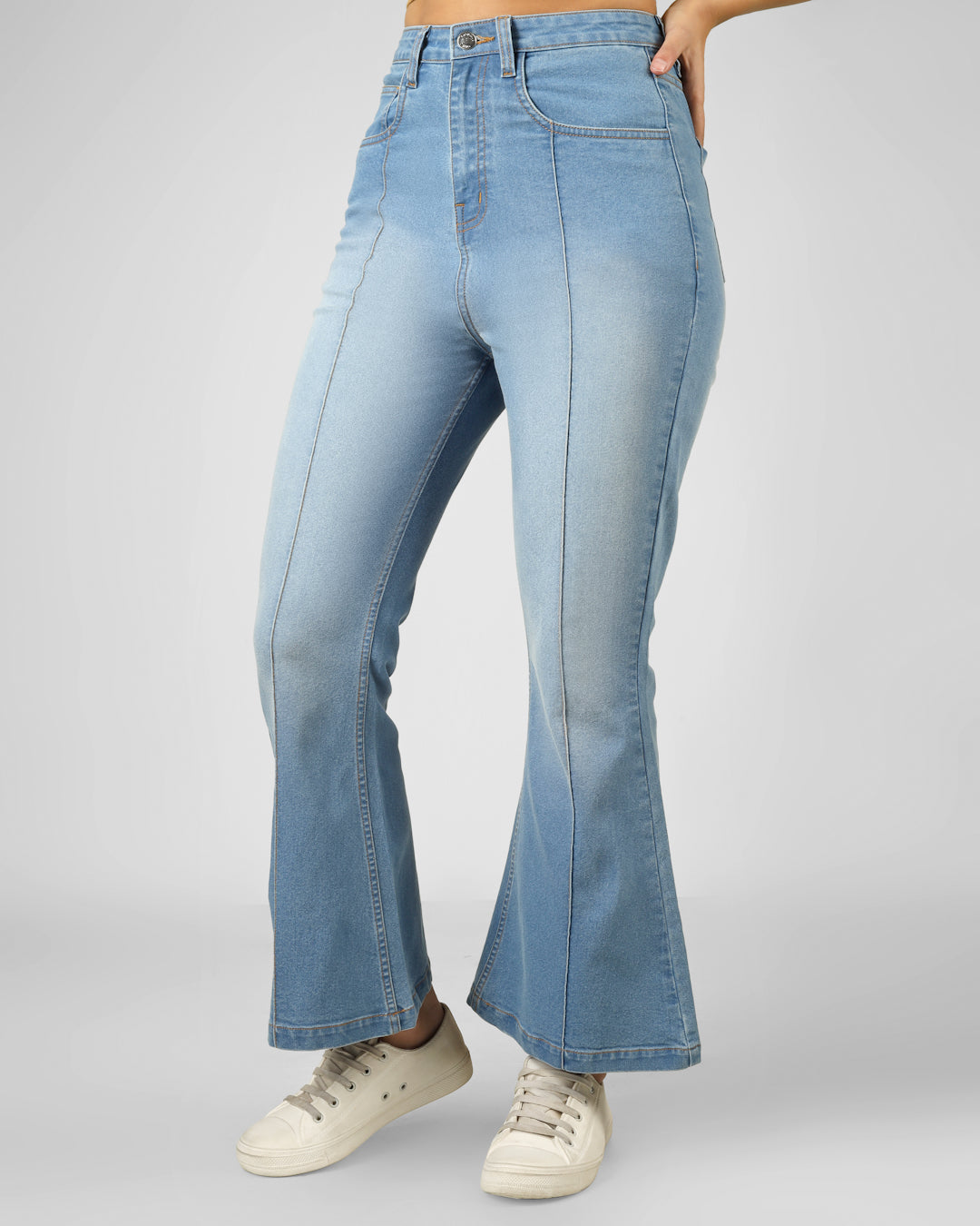 Women Mid Rise Bootcut Denim Jeans – Light Fade Stretch Casual Wear