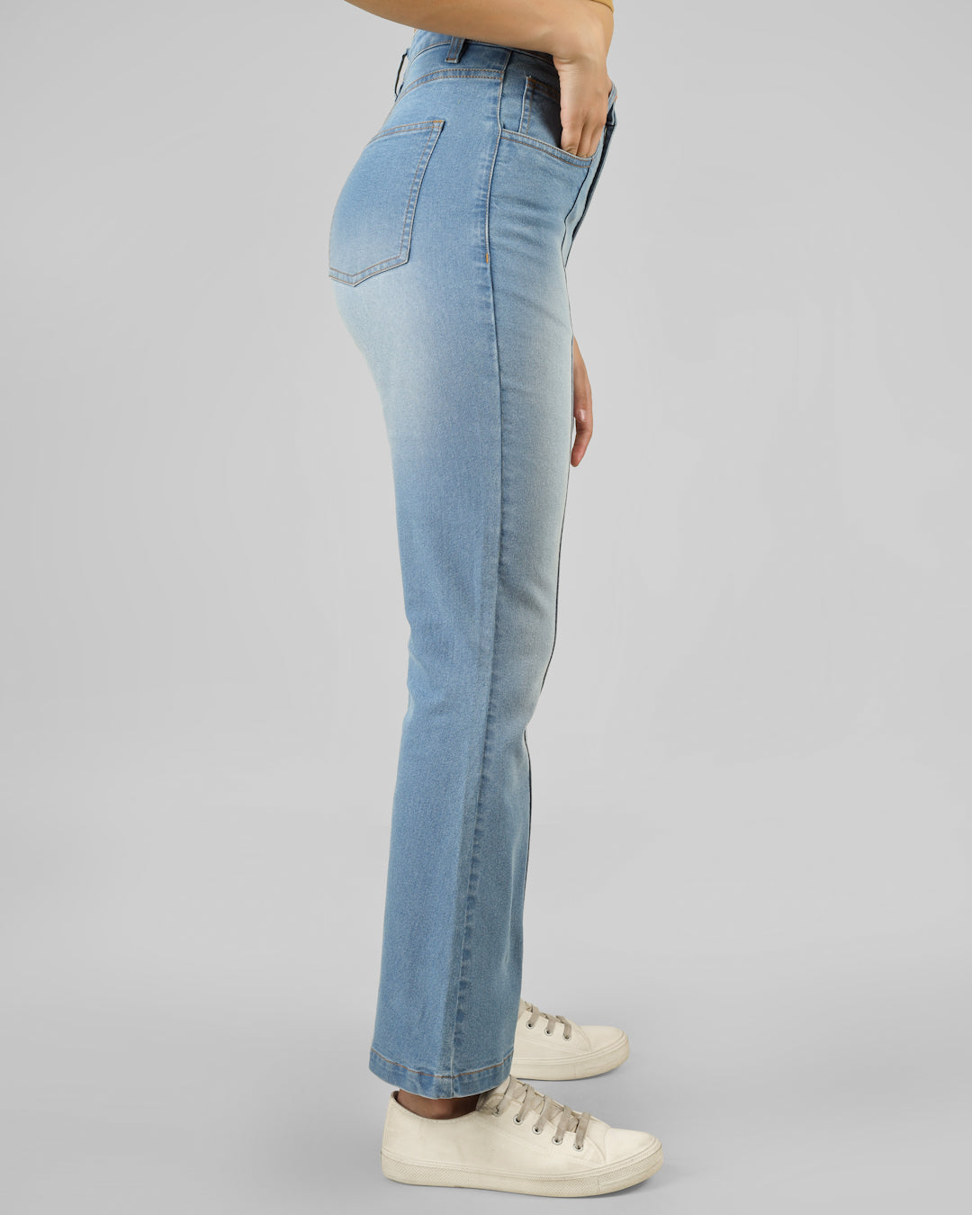 Women Mid Rise Bootcut Denim Jeans – Light Fade Stretch Casual Wear