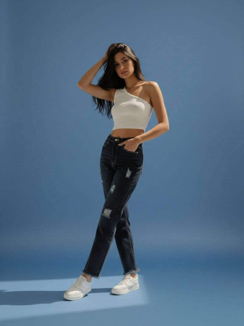 Dark Indigo Straight Fit Denim Jeans for Women – Regular Fit, High-Rise