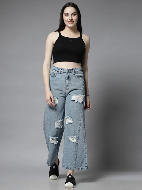 Women’s Distressed Denim Wide Leg Jeans