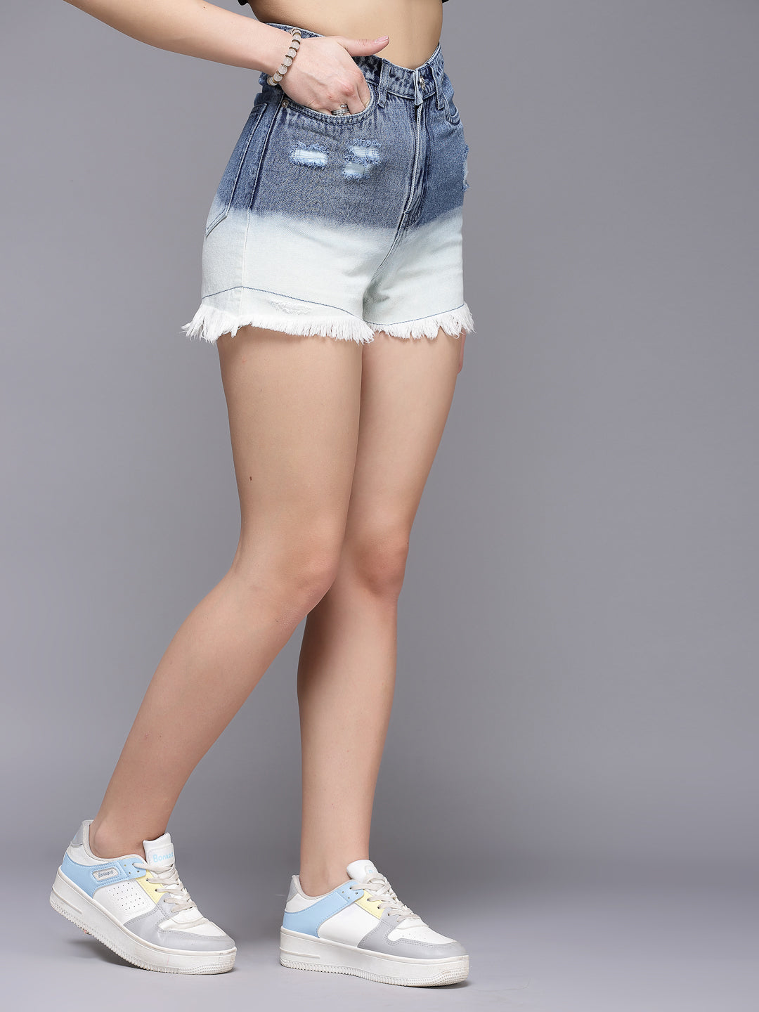 Hot Denim Ombre Blue Washed Shorts For Women