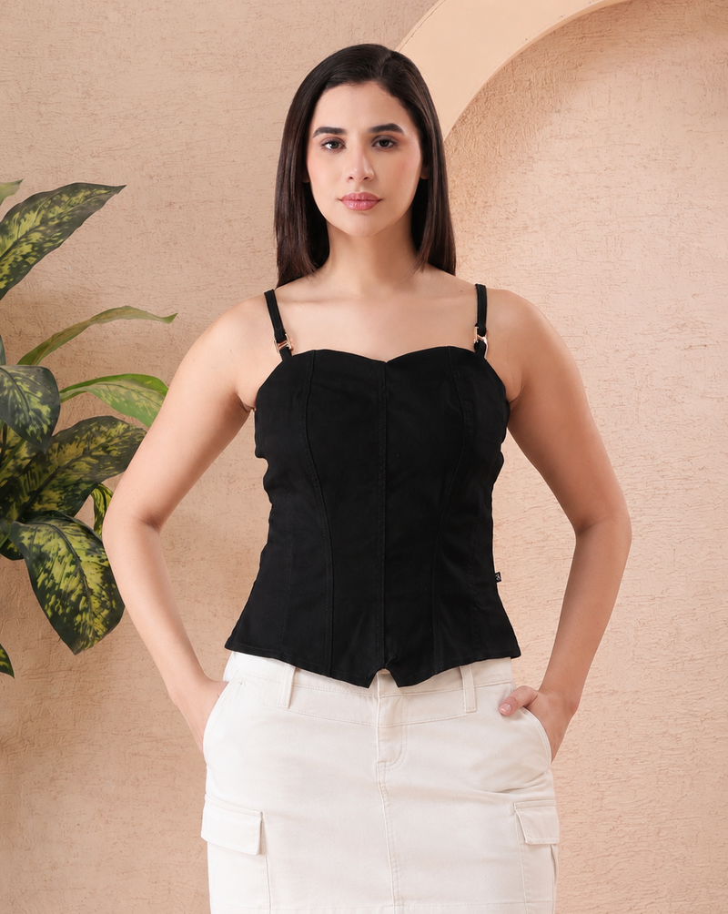Women’s Black Sweetheart Neck Strappy Corset Style Top
