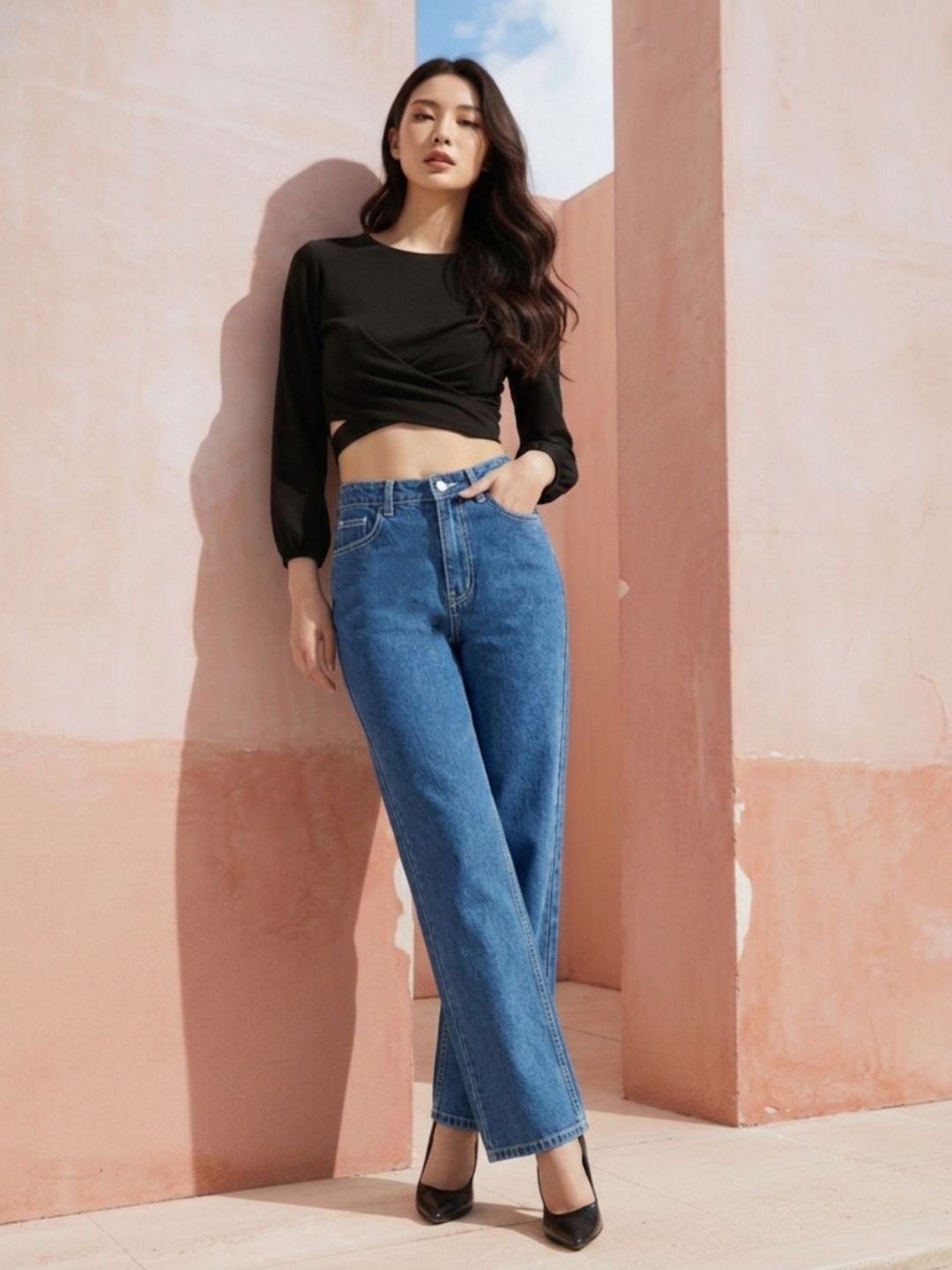 Indigo Wide Leg Denim Jeans for Women – Regular Fit, High-Rise