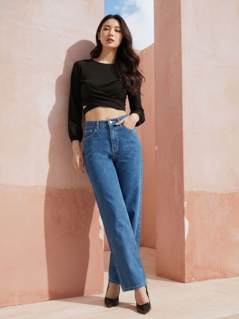 Indigo Wide Leg Denim Jeans for Women – Regular Fit, High-Rise