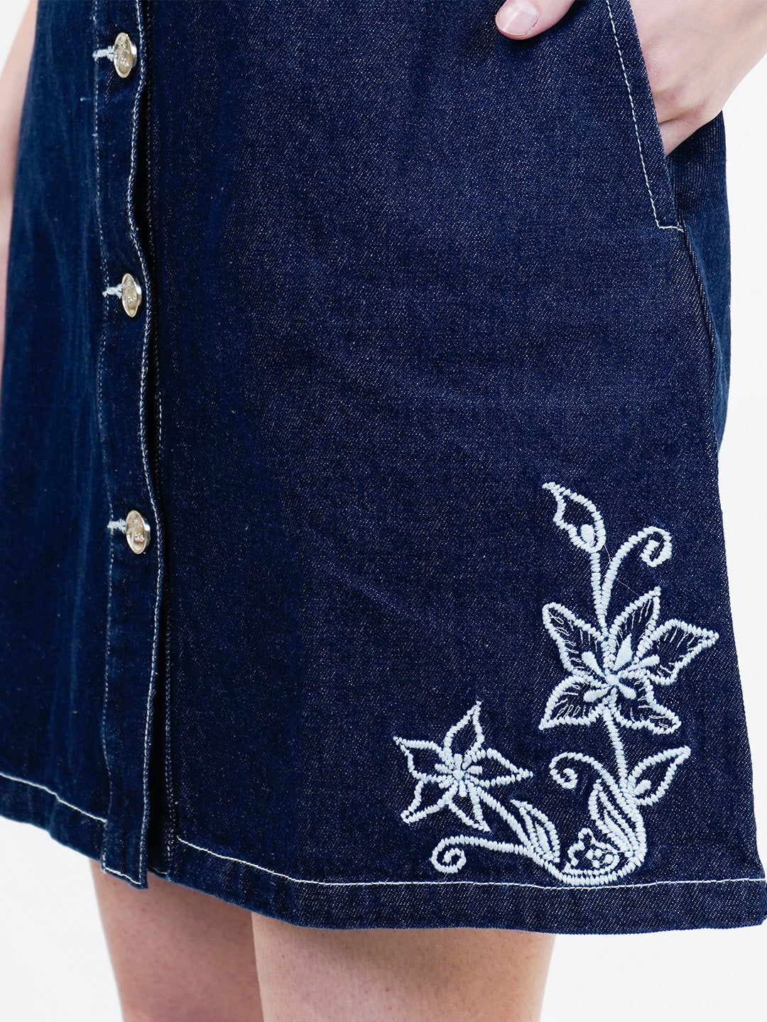 Dark Indigo Embroidered Carmen Short Dress - Cosmic Trio