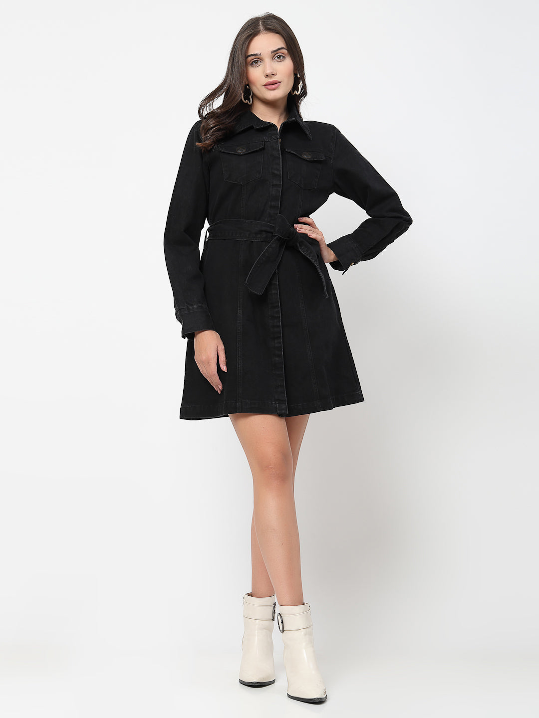 Black Denim Short Dress – Modern Classic - Cosmic Trio