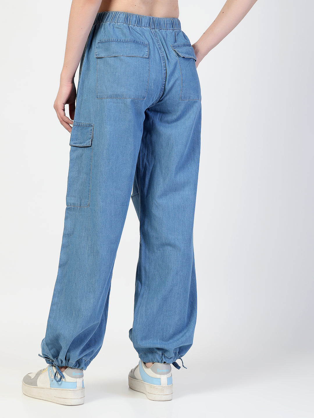 Light Blue Regular Fit Cargo Denim Jeans Women
