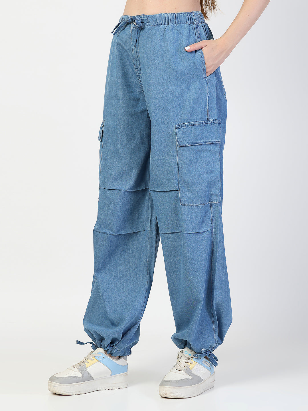 Light Blue Regular Fit Cargo Denim Jeans Women