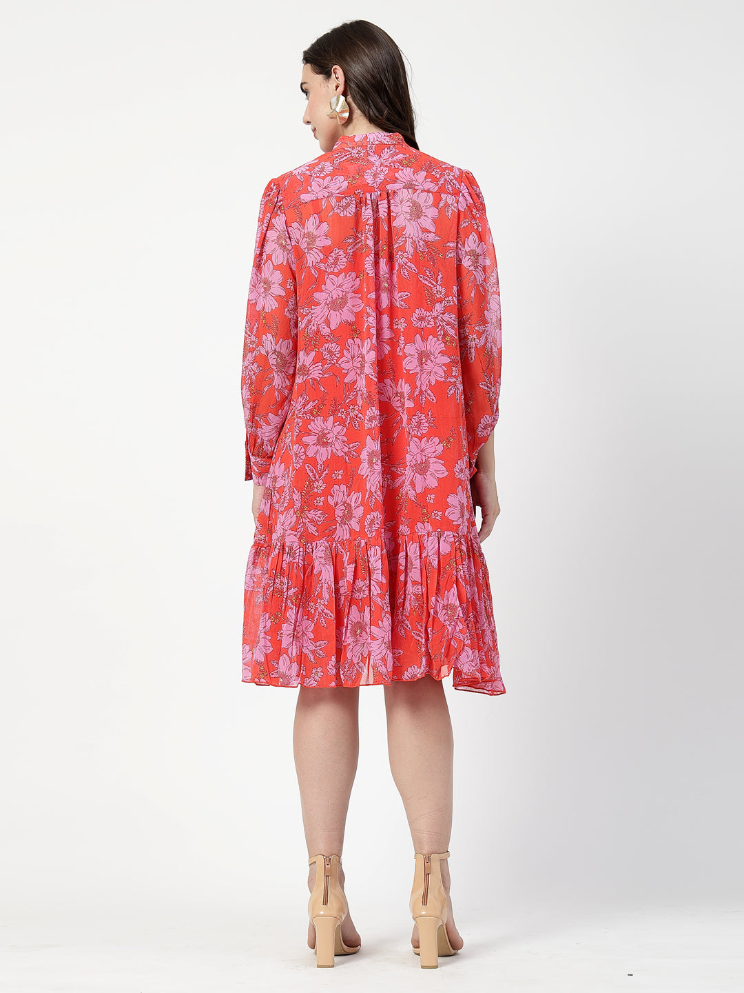 Red Floral Printed Fit & Flare Midi Dress