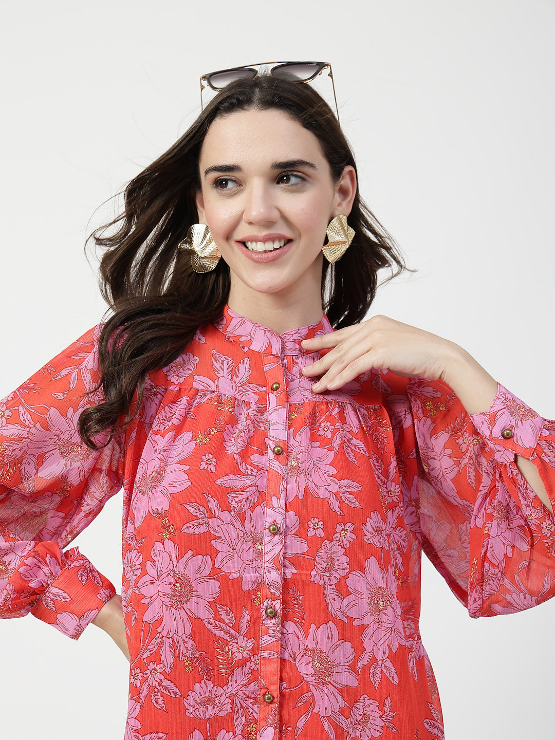 Red Floral Printed Fit & Flare Midi Dress