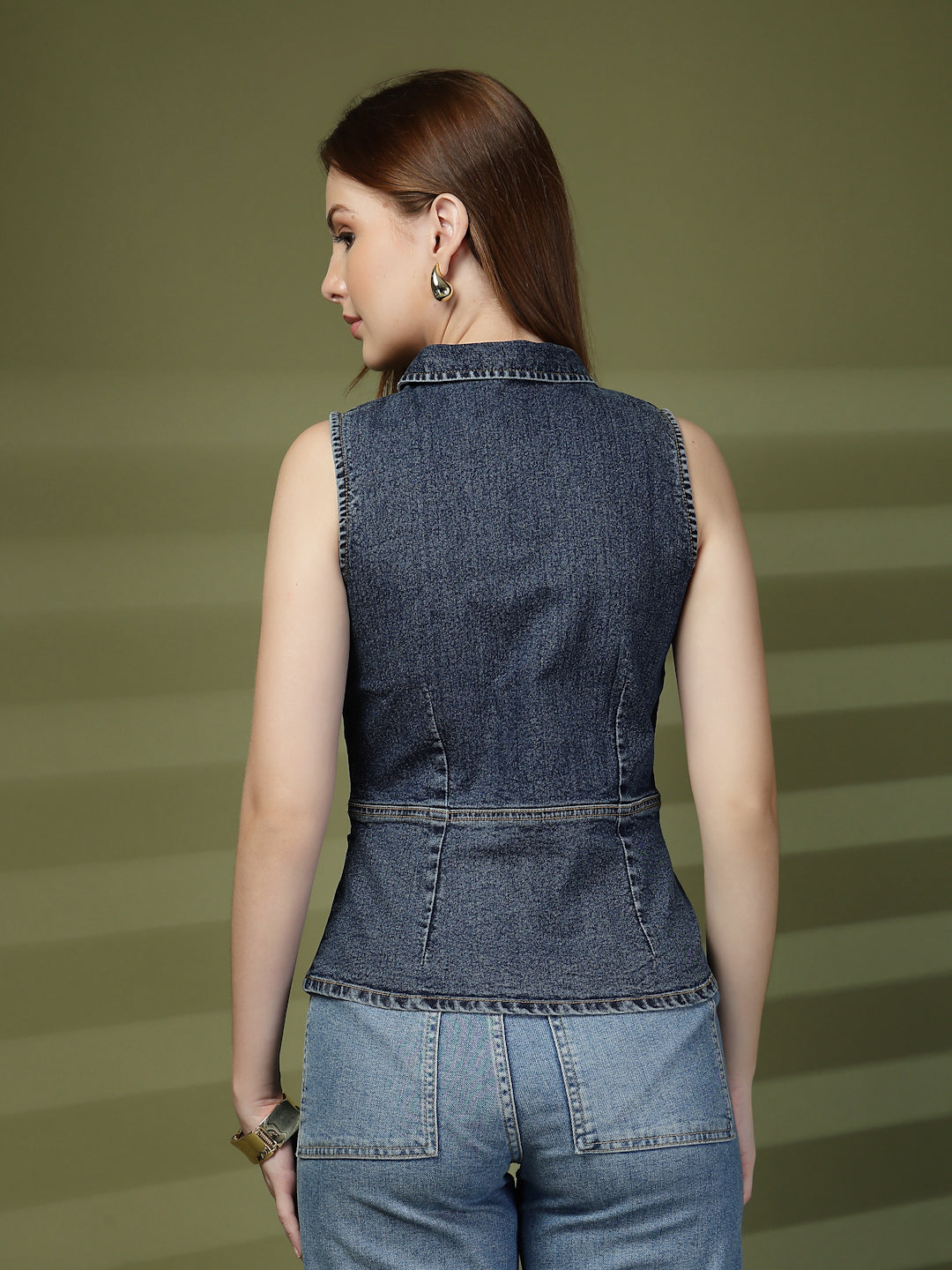 Sleeveless Denim Waistcoat-Style Shirt