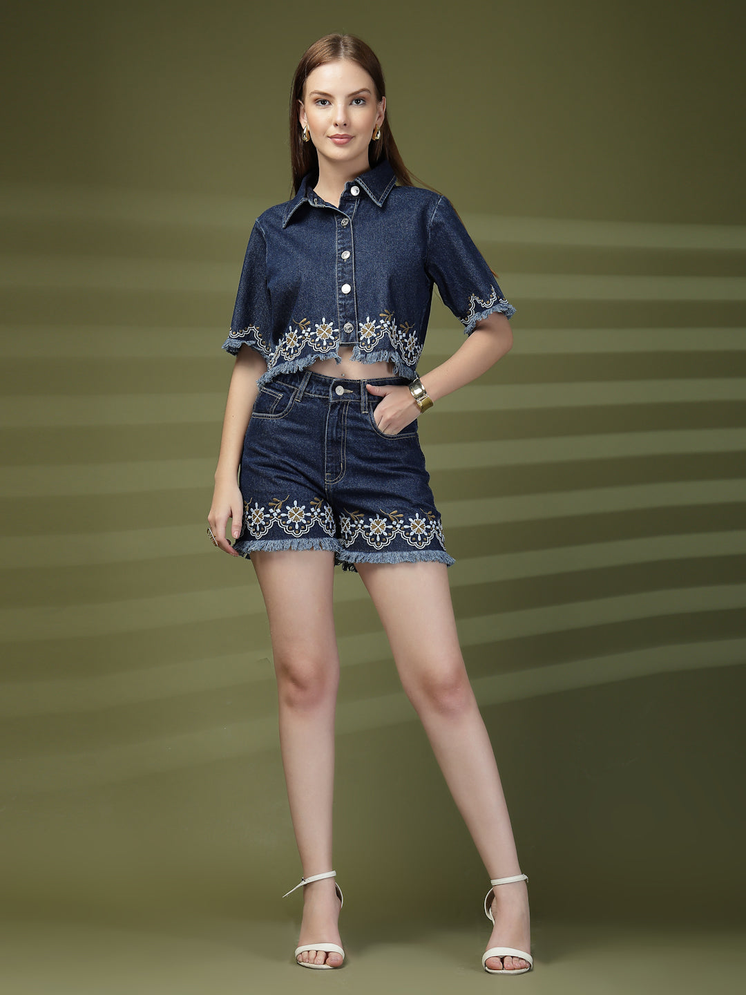 Embroidered Denim Co-ord Set