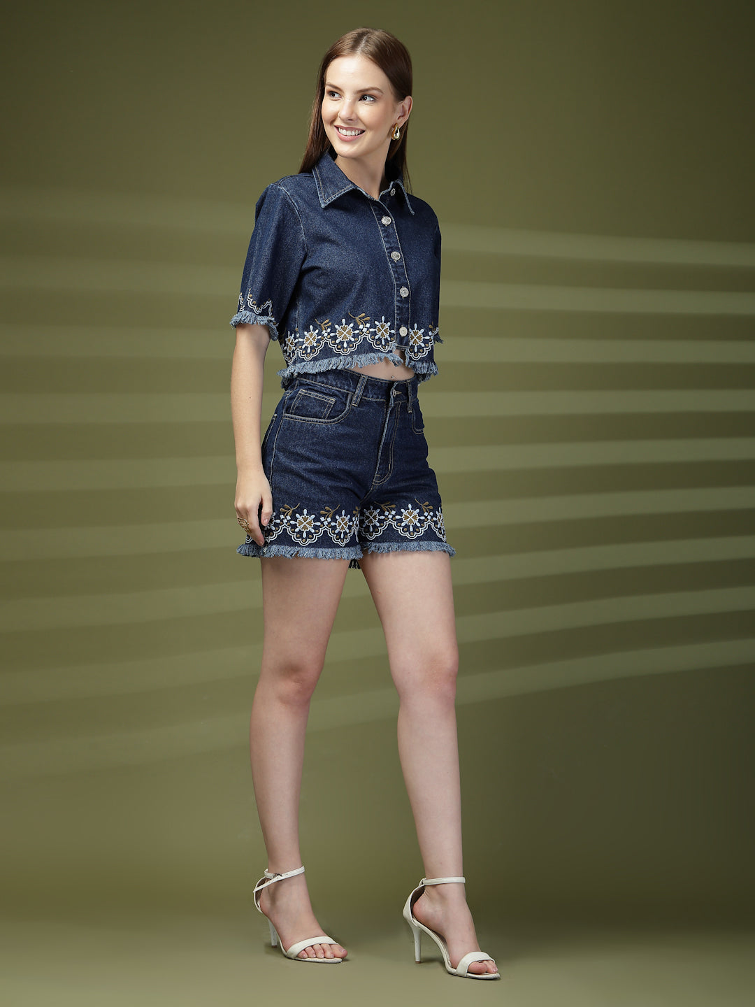 Embroidered Denim Co-ord Set