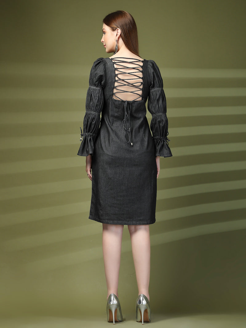 Embellished Party Wear Denim Dress