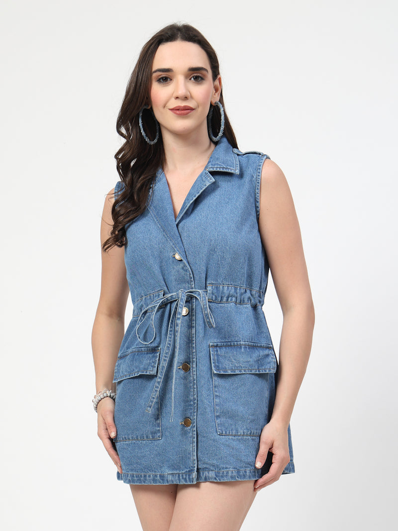 Washed Lightweight Longline Denim Jacket - Cosmic Trio