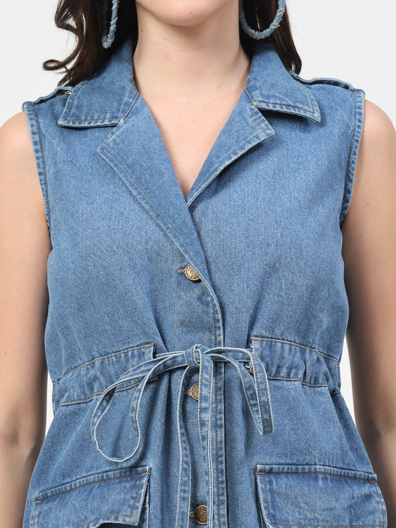 Washed Lightweight Longline Denim Jacket - Cosmic Trio