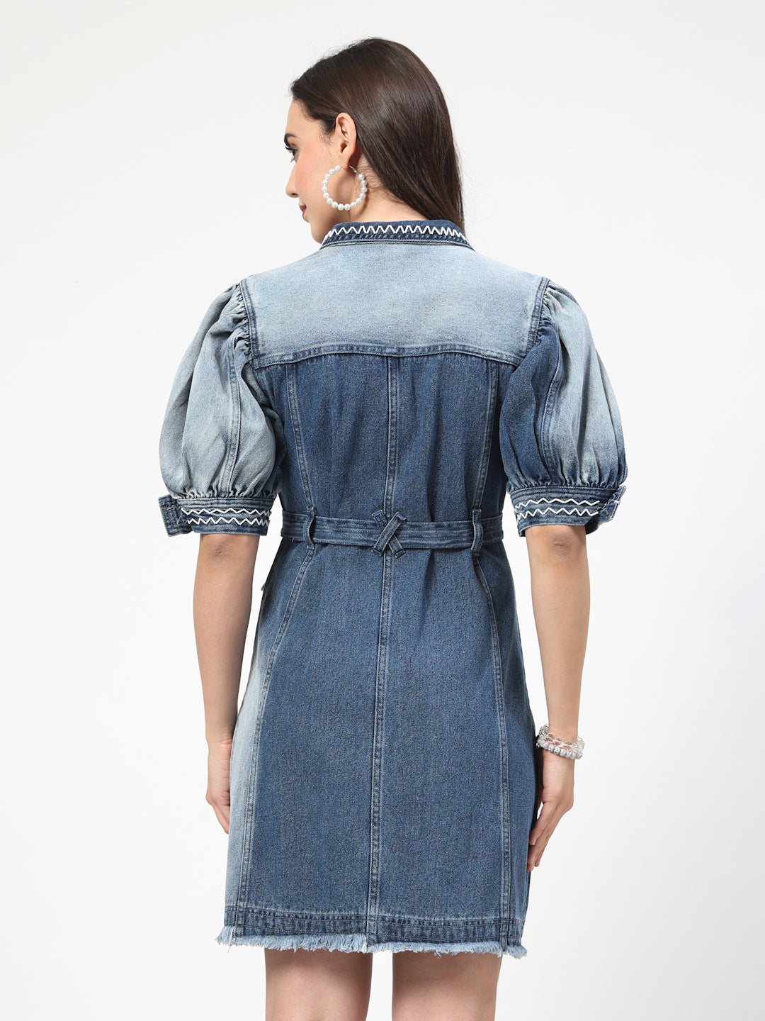 Blue Ombre Solid Shirt Dress With Handwork