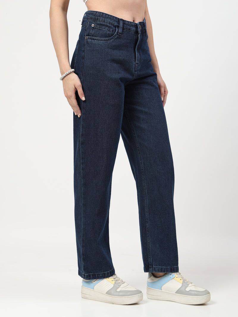 Dark Indigo Mom Fit Denim Jeans for Women – Fitted, Mid-Rise