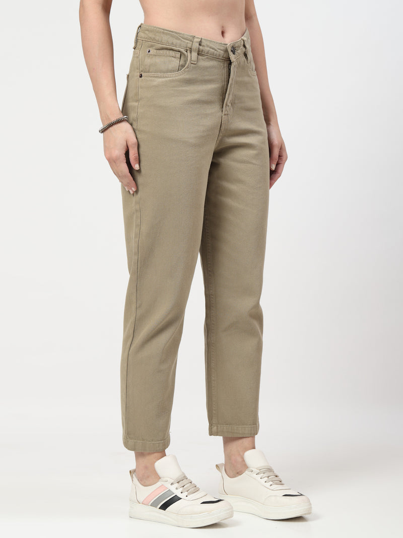 Sage Grey Straight Fit Cotton Denim Jeans for Women