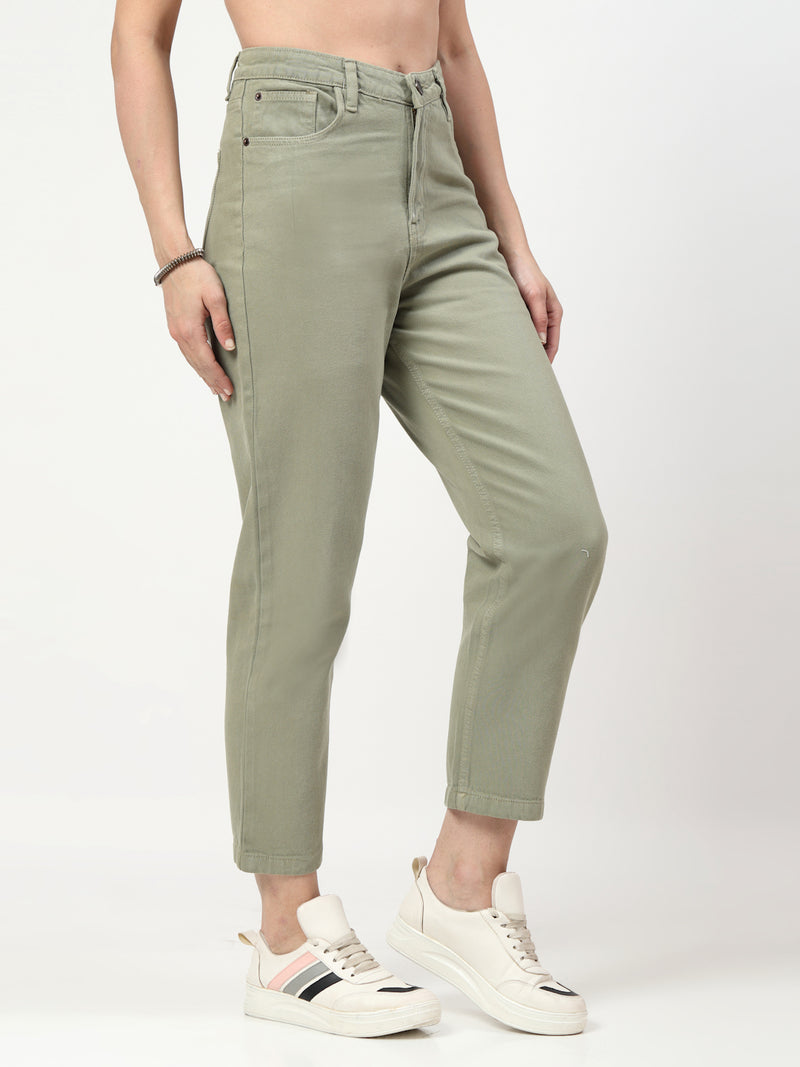 Sage Green Straight Fit Cotton Denim Jeans for Women