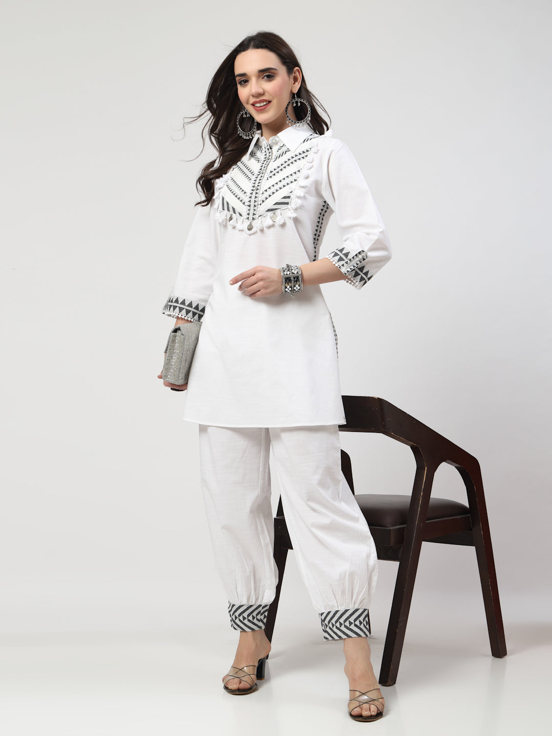 White Embroidered Co-Ord Set – Effortless Elegance - Cosmic Trio