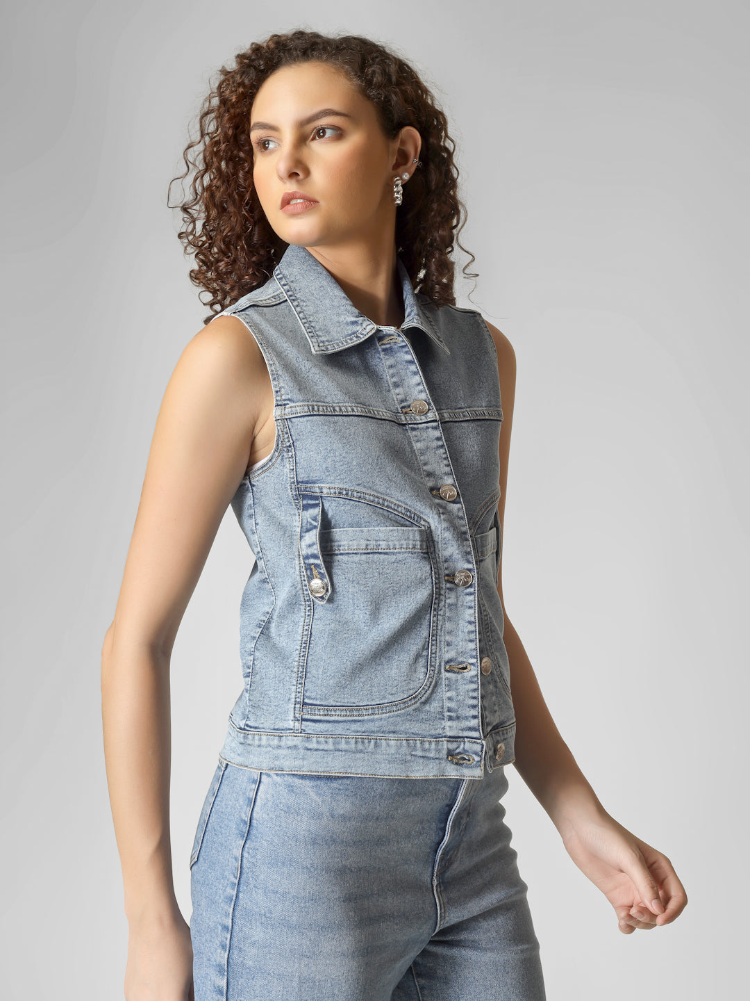 Light Blue Sleeveless Denim Jacket