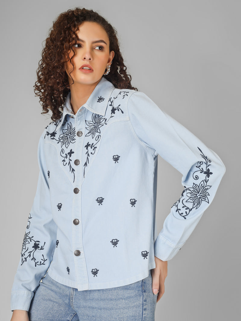 Embroidered Denim Shirt Women
