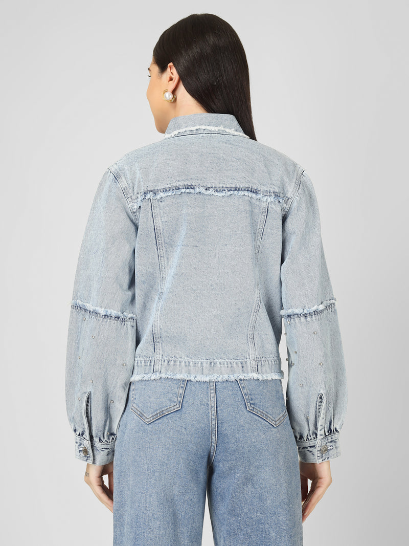 Light Blue Distressed Denim Jacket Women