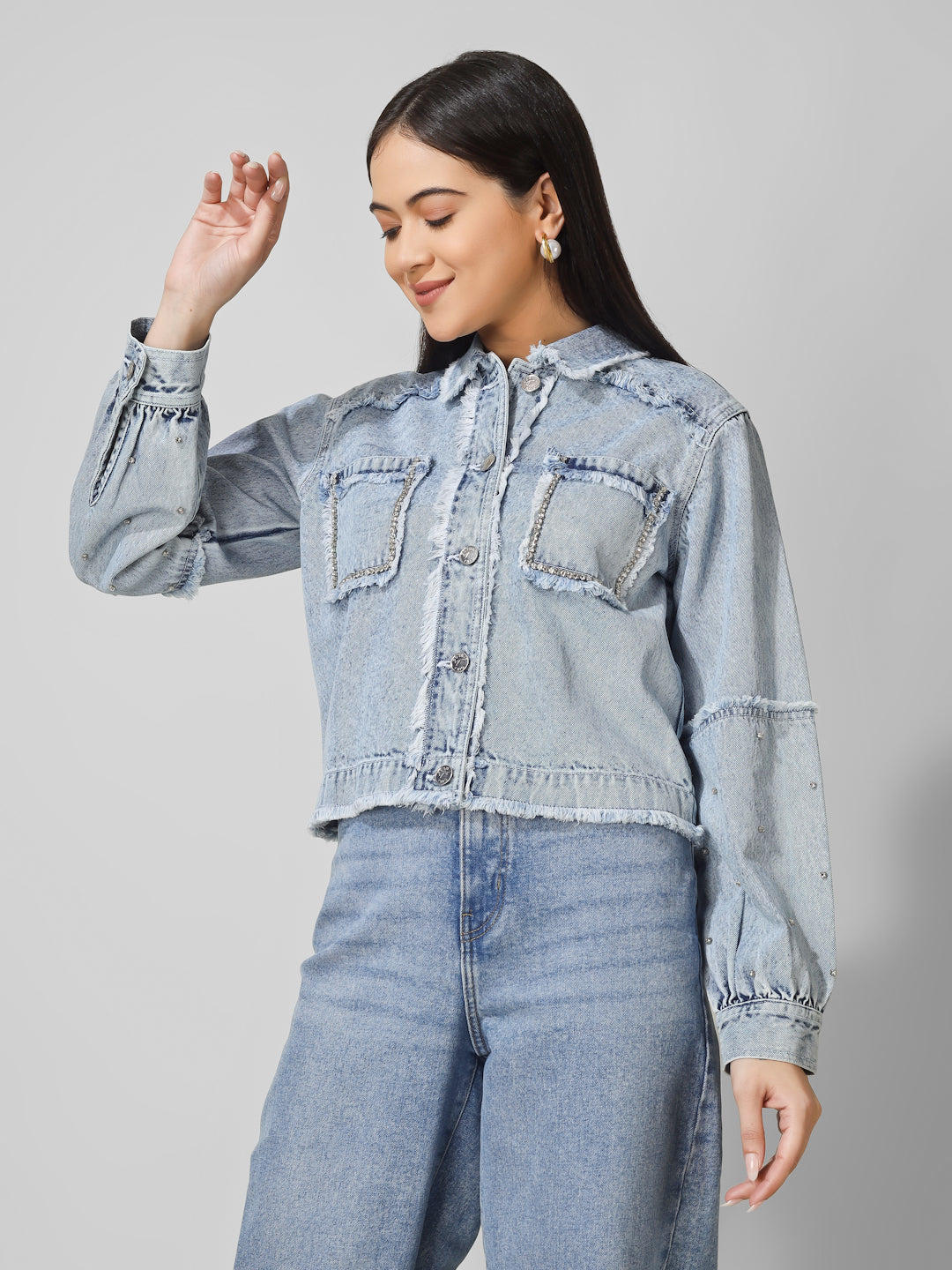 Light Blue Distressed Denim Jacket