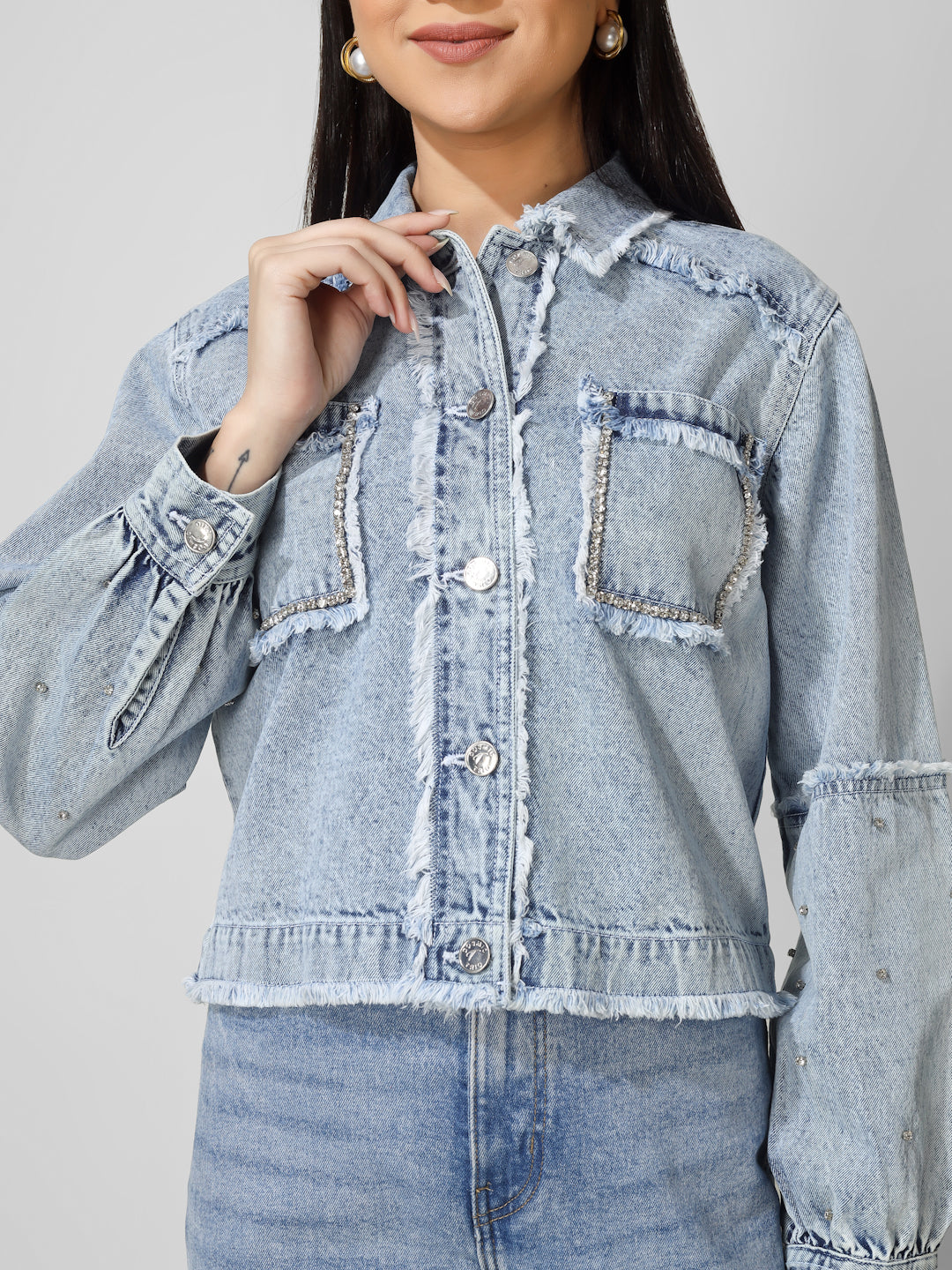 Light Blue Distressed Denim Jacket