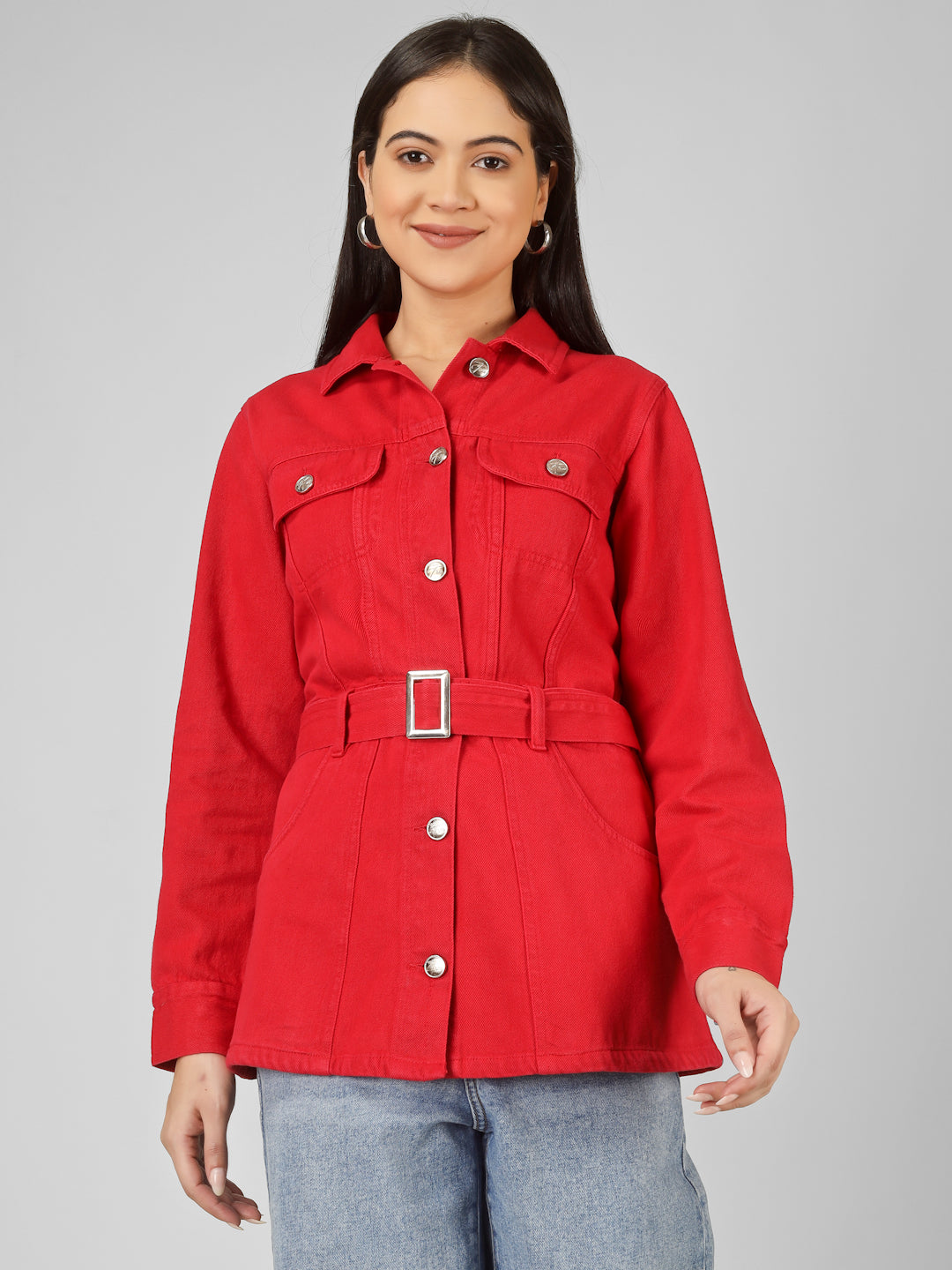 Denim Belted Shirt Jacket