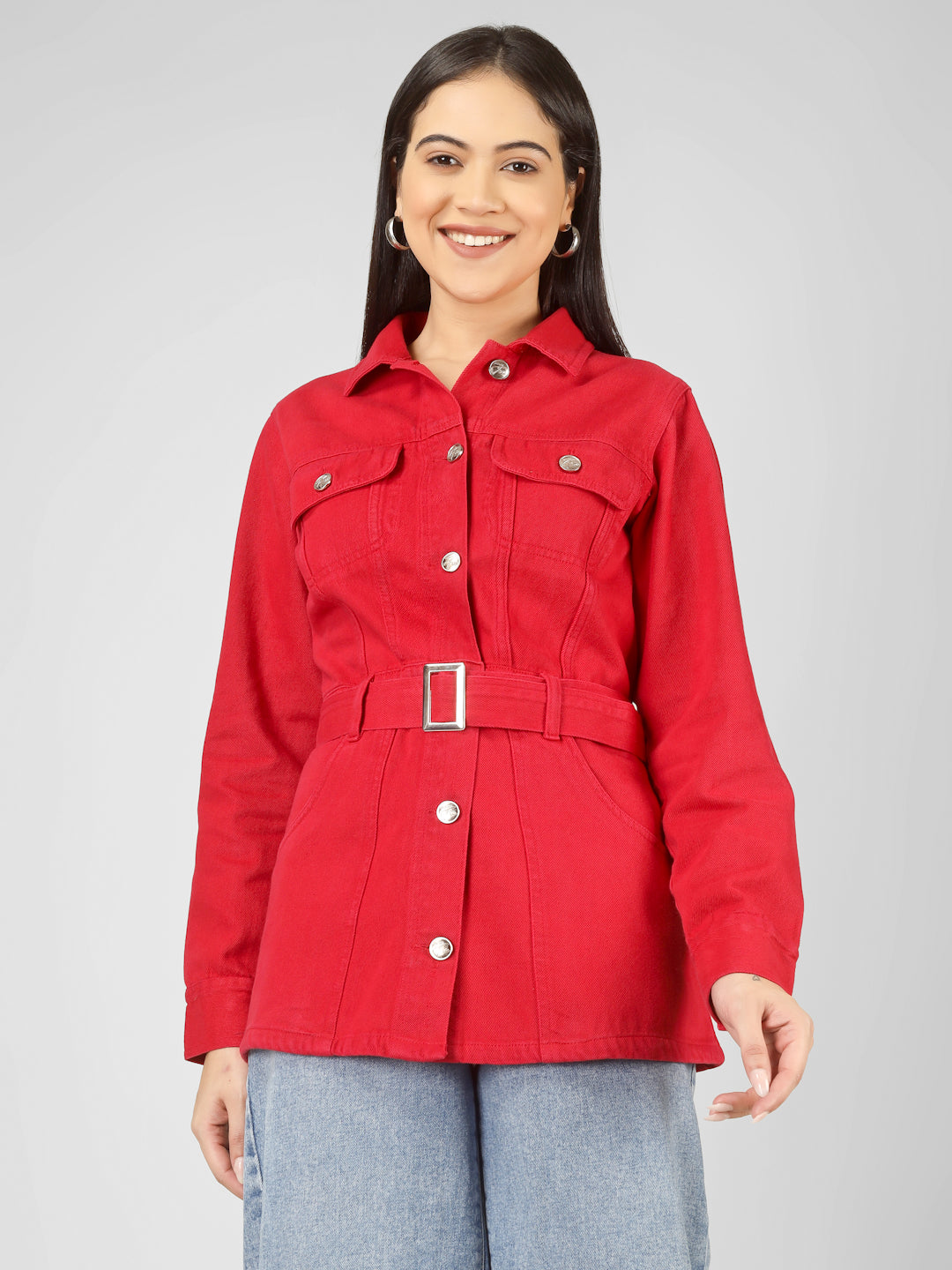 Denim Belted Shirt Jacket