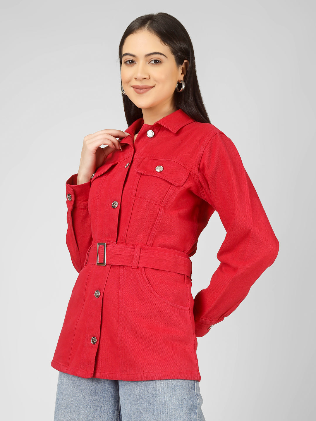 Denim Belted Shirt Jacket