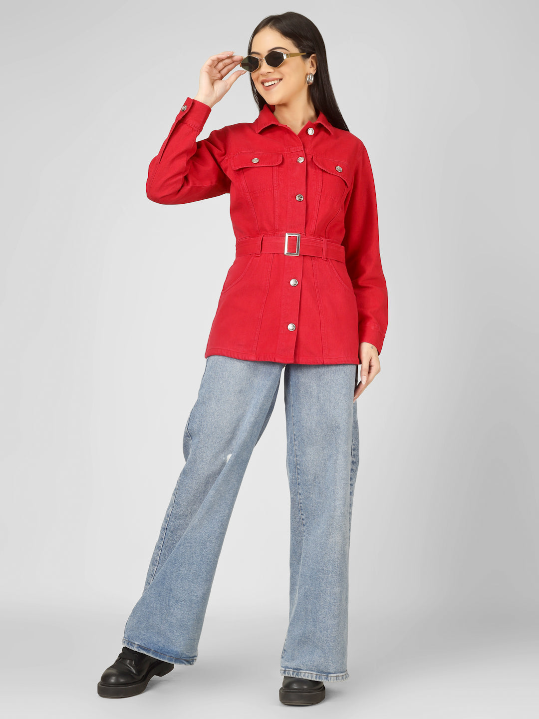 Denim Belted Shirt Jacket