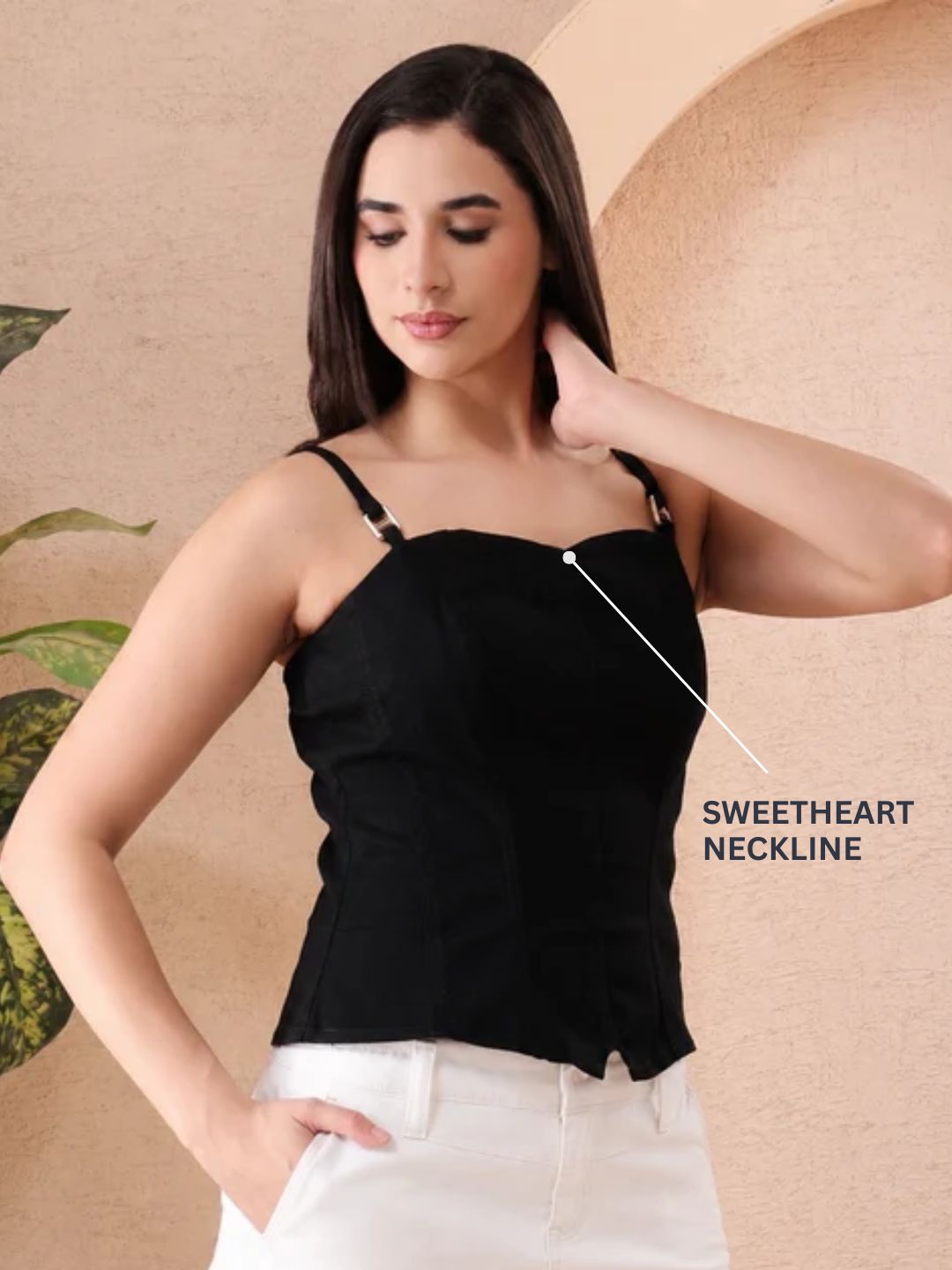 Women’s Black Sweetheart Neck Strappy Corset Style Top