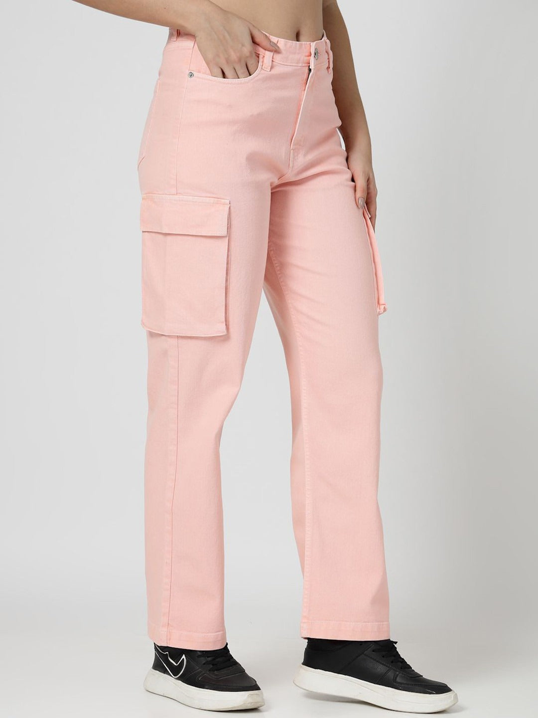 Women Relaxed Straight Leg Loose Fit Cargos Trousers
