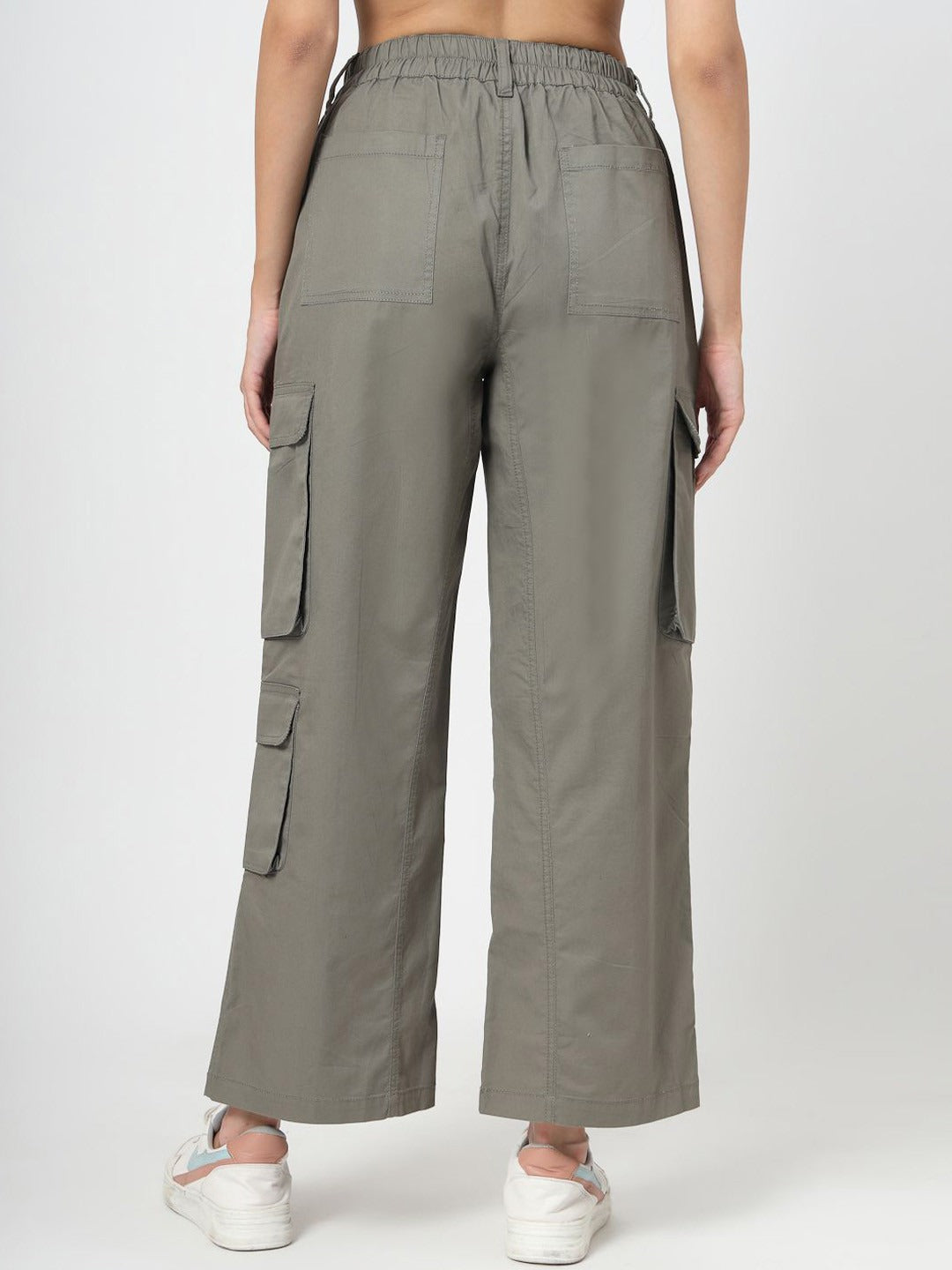 Olive Cotton Loose Fit Cargo Pants Women