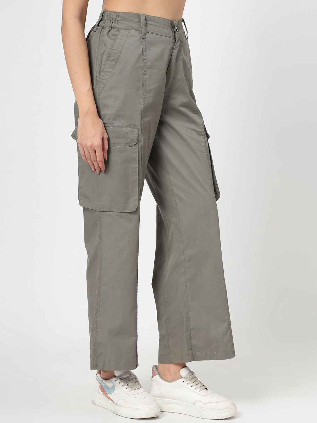 Olive Cotton Loose Fit Cargo Pants Women