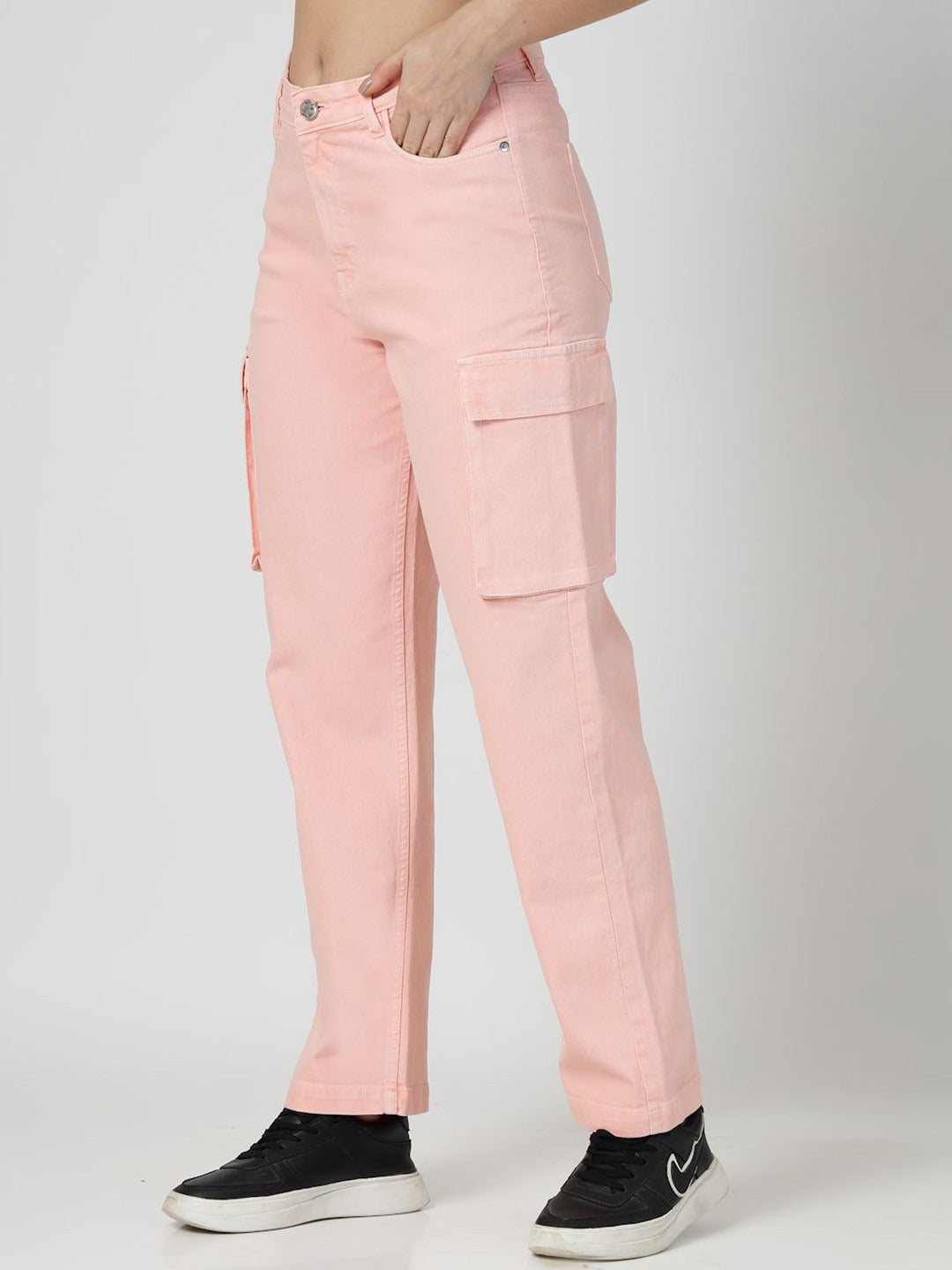 Women Relaxed Straight Leg Loose Fit Cargos Trousers