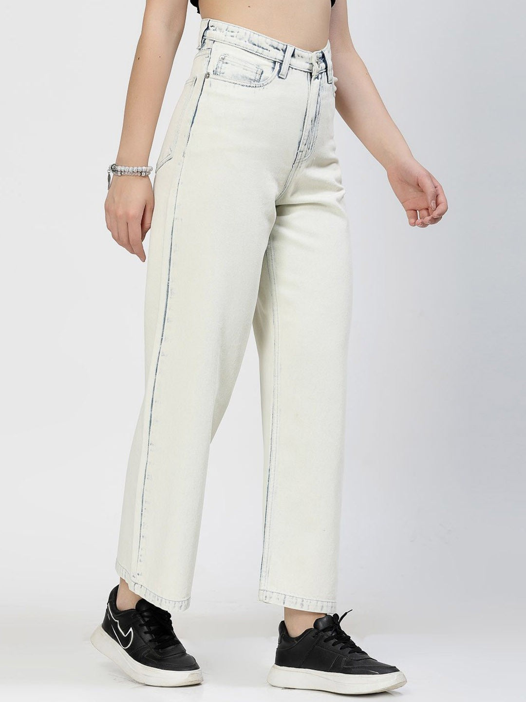 Women Smart Straight Fit High-Rise Acid Wash Jeans